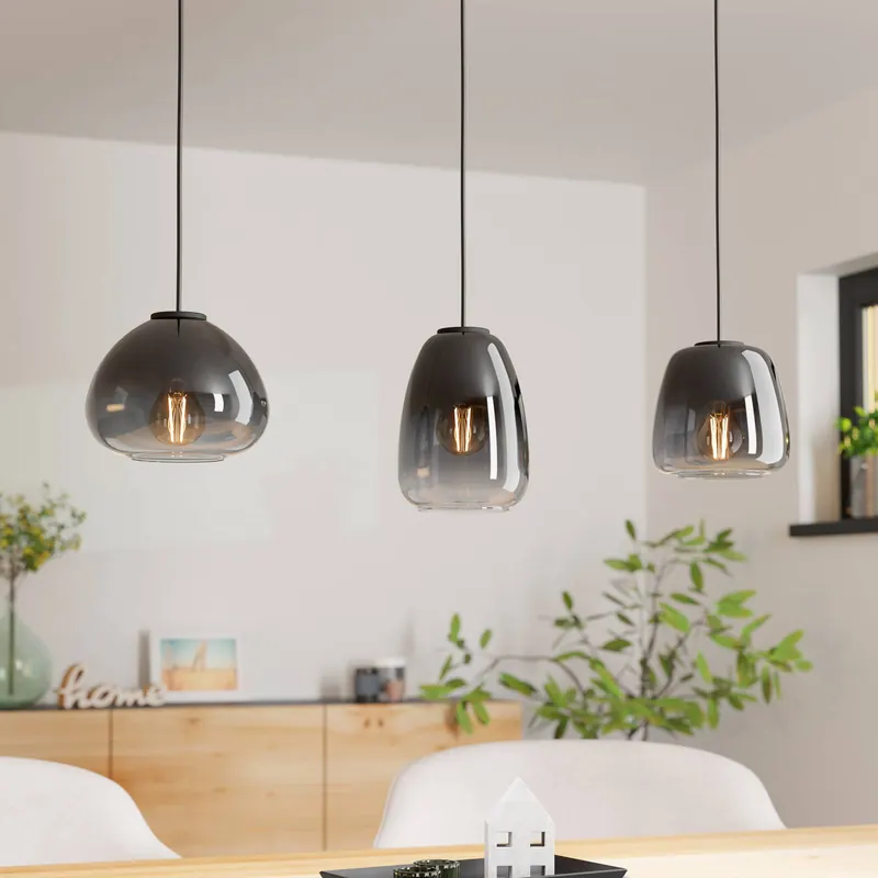 Lampa wisząca Aguilares, szkło dymione, 3-punktowa, liniowa