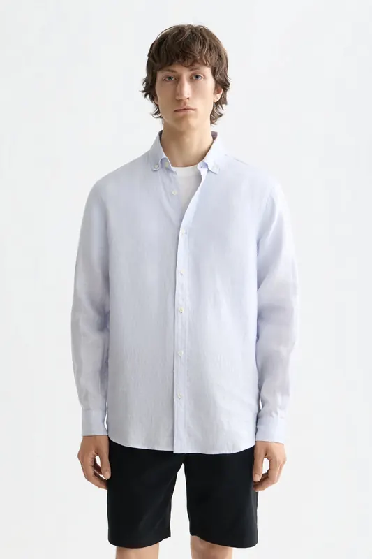 Scotch & Soda Nos Linen Regular-fit Shirt Shirt Blue Maat: L | Casual Overhemden Outlet | Heren | Blauw