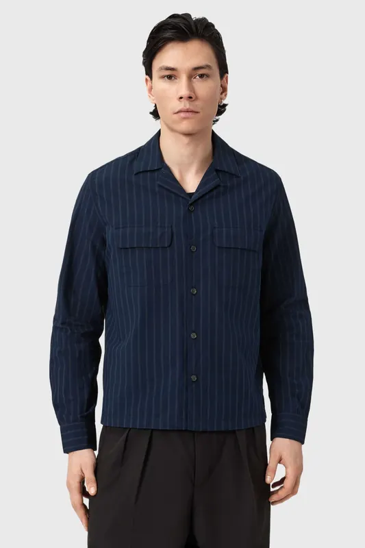 AllSaints Stanley Ls Shirt Navy Blue Maat: XXL | Casual Overhemden Outlet | Heren | Blauw