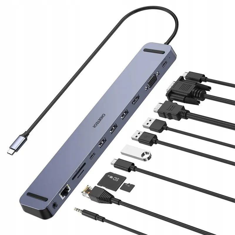 Stacja dokująca adapter hub Usb Typ C 11w1 100W Pd szary