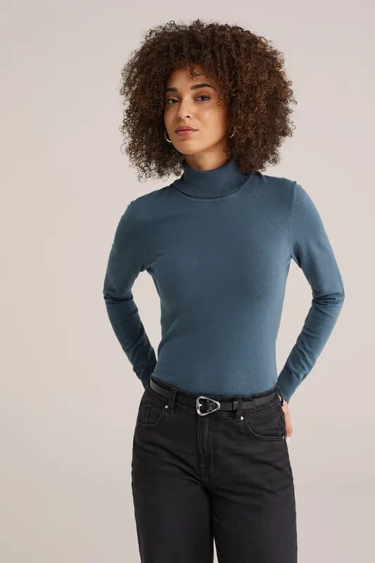 We Fashion Knitted Pullover Greyish Blue Maat: S | Longsleeves Outlet | Dames | Blauw