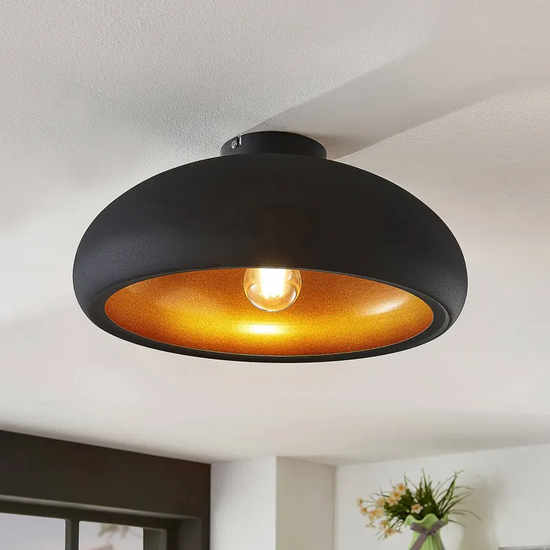 Lampa sufitowa Lindby Gerwina, czarny/złoty, metal, 40 cm, E27