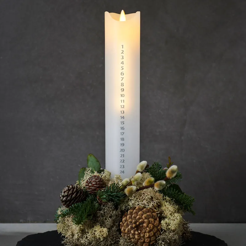 Świeca LED Kalendarz Sara, biały/srebrny, wysokość 29 cm