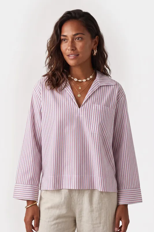 ARKET Ilora Sailor Shirt Red Maat: 42 | Longsleeves Outlet | Dames | Wit