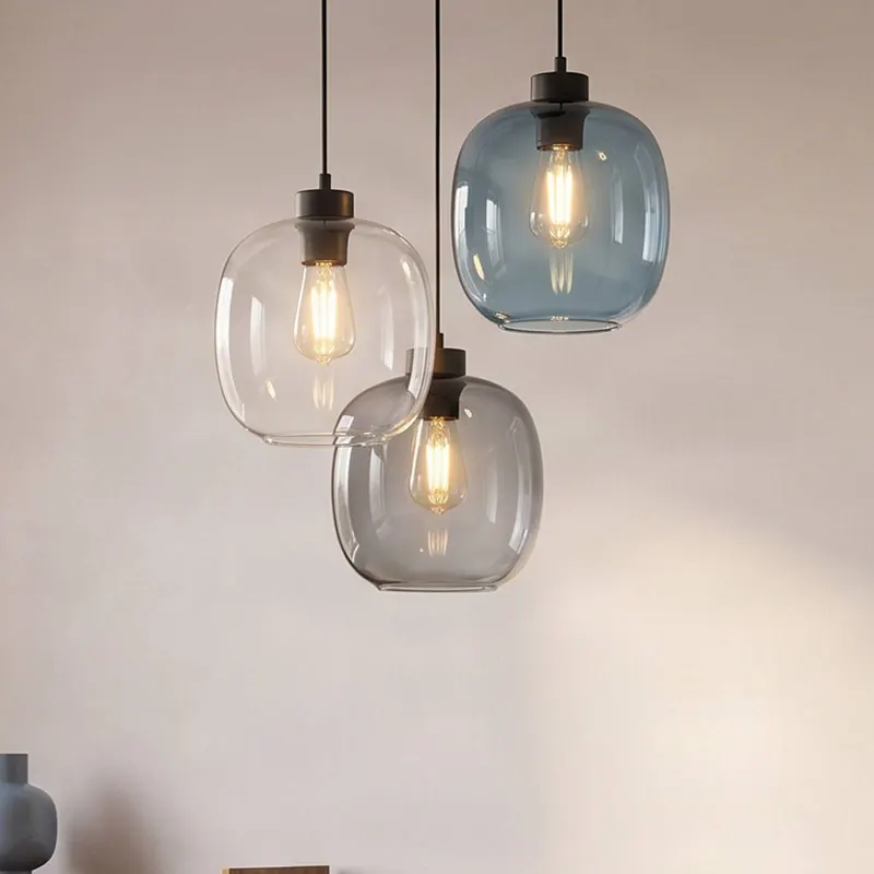 Lampa wisząca Elio, szkło, niebieski/przezroczysty/szary, Ø 52 cm,