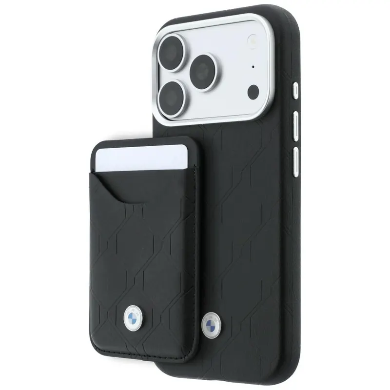 Zestaw etui portfel Bmw Quilted Metal Logo iPhone 18 Pro czarny