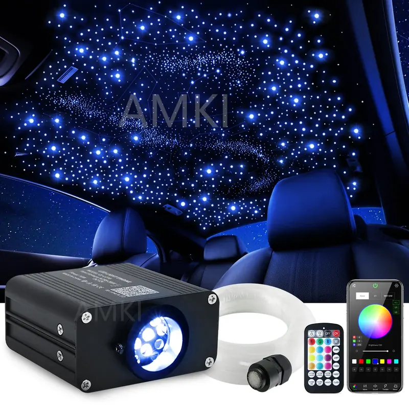 16W RGBW Lampka Samochodowa Gwiaździste Niebo z Efektem Migotania, Sterowana Aplikacją Bluetooth, Akcesoria Samochodowe do Wnętrza, Oświetlenie Sufitowe Gwiazdy