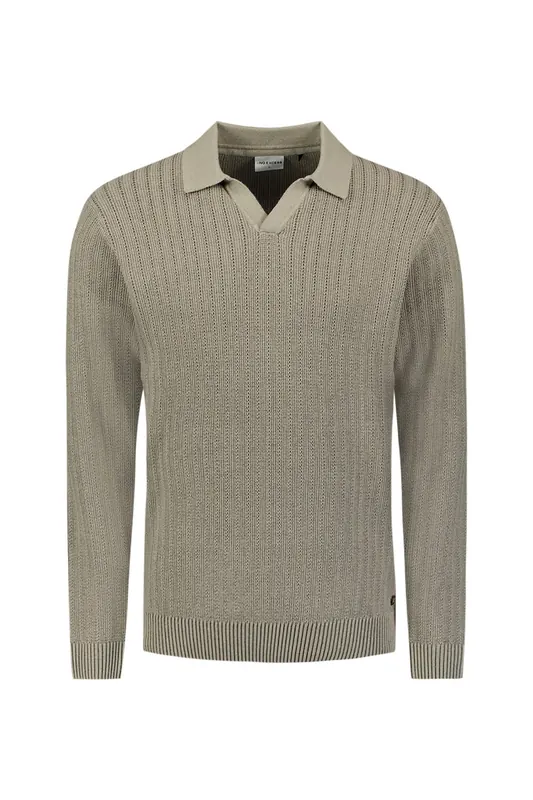 No Excess Pullover Open Polo Collar Relief Knit Clay Maat: 3XL | Sweaters Outlet | Heren | Beige