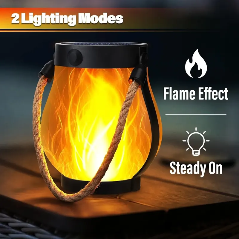 Lampa solarna typu lampion z efektem płomienia, szybkie ładowanie Type-C, wodoodporna, wisząca, z migoczącym płomieniem 3D do dekoracji ogrodu, patio i na kemping.
