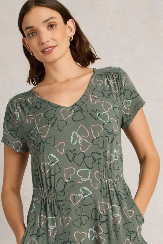 White Stuff Tallie Jersey Dress Green Print Maat: 18 REGULAR | Blousejurken Outlet | Dames | Groen