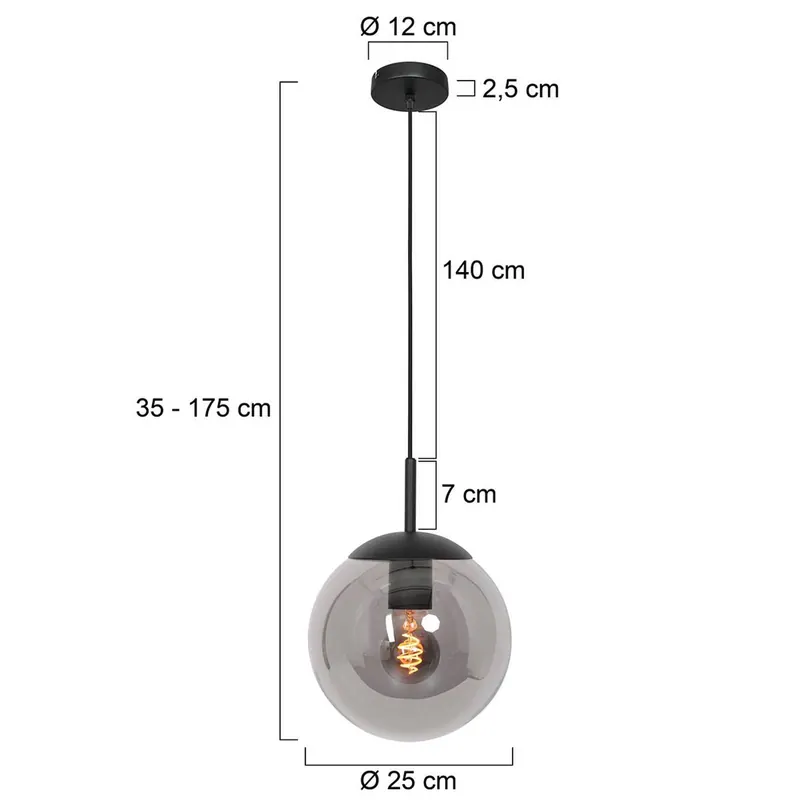 Lampa wisząca Bollique, czarna, Ø 25 cm, szklana, 1-punktowa, kula ziemska