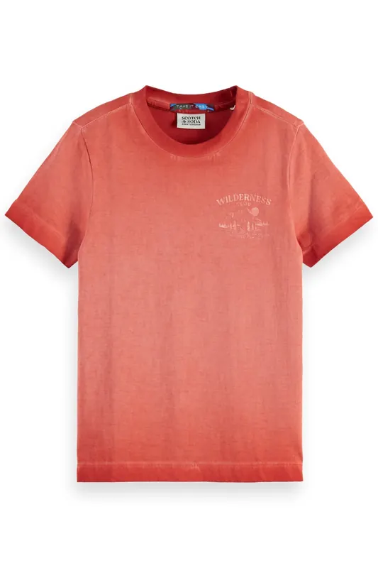Scotch & Soda Boy Regular-fit Garment-dyed T-shirt With Chest Artwork Camp Maat: 12 | T-Shirts Outlet | kids | Blauw