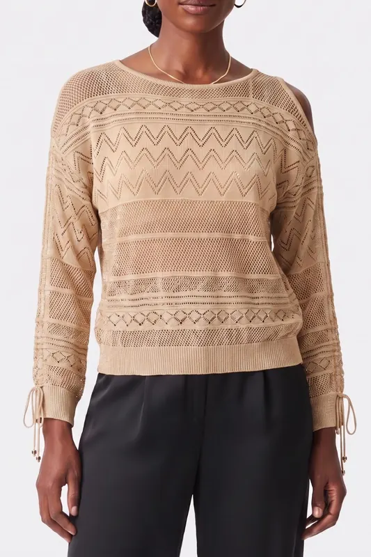 GUESS  Eco Nellie Ls Boat Neck Gold Lurex Maat: M | Longsleeves Outlet | Dames | Beige