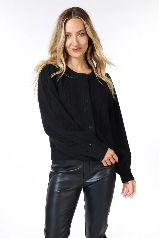 EsQualo Cardigan Puff Slve Cable & Ajour Black Maat: S | Jassen Outlet | Dames | Zwart