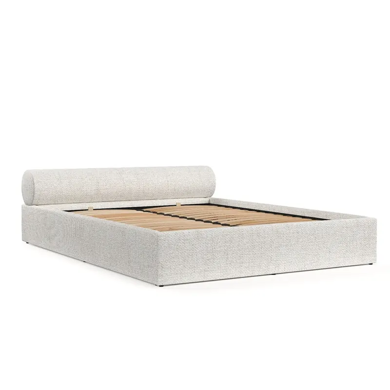 Kremowe tapicerowane łóżko dwuosobowe ze schowkiem i stelażem 140x200 cm Solvo – Maison de Rêve