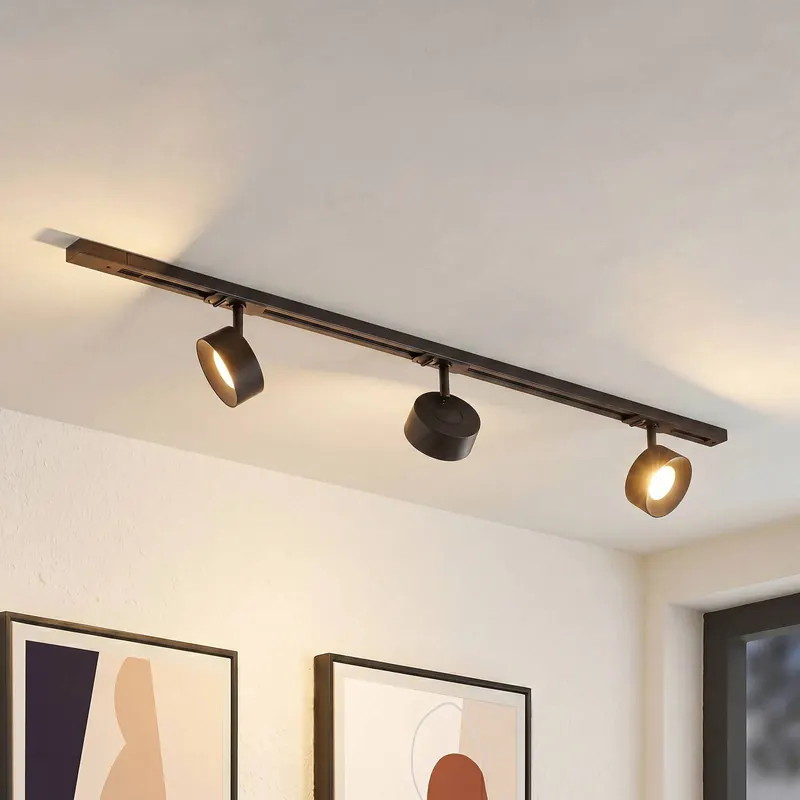 System szynowy Lindby Linaro, średnica 9,5 cm, 3-punktowy, LED, czarny