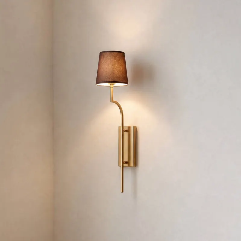 Lampa ścienna Lumora, brązowo-złoty, wysokość 72 cm, tkanina/metal, E27