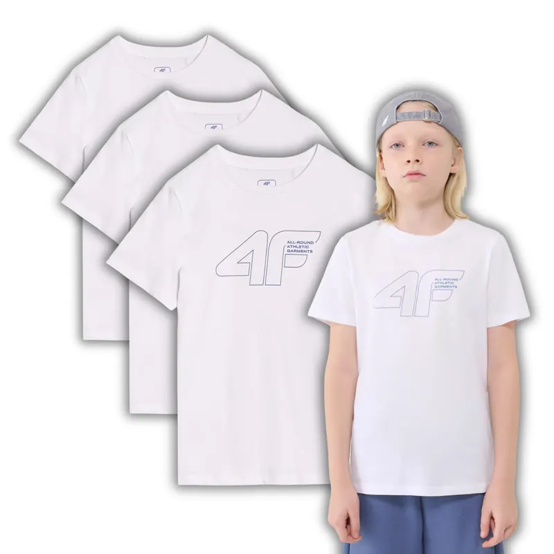 4F 3-Pak t-shirt bawełniany koszulka chłopięca 4FJWSS25TTSHM2185 biała (152)