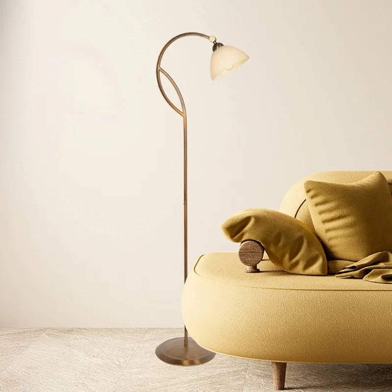 Lampa stojąca Anthea, brązowa, kremowa, metal, szkło, E27