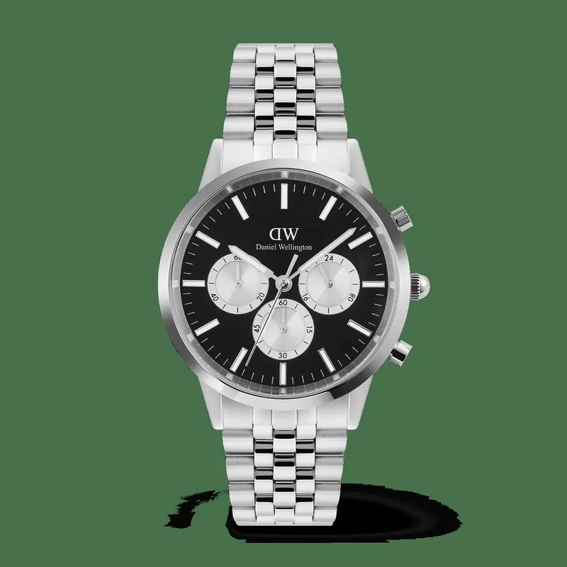 Daniel Wellington DW Watch Iconic Chronograph Arch 5-Link Onyx Panda Silver 42mm