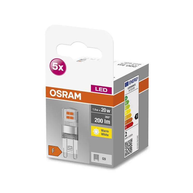OSRAM Base PIN żarówka z trzonkiem sztyftowym LED G9 1,9 W 2700 K, zestaw 5