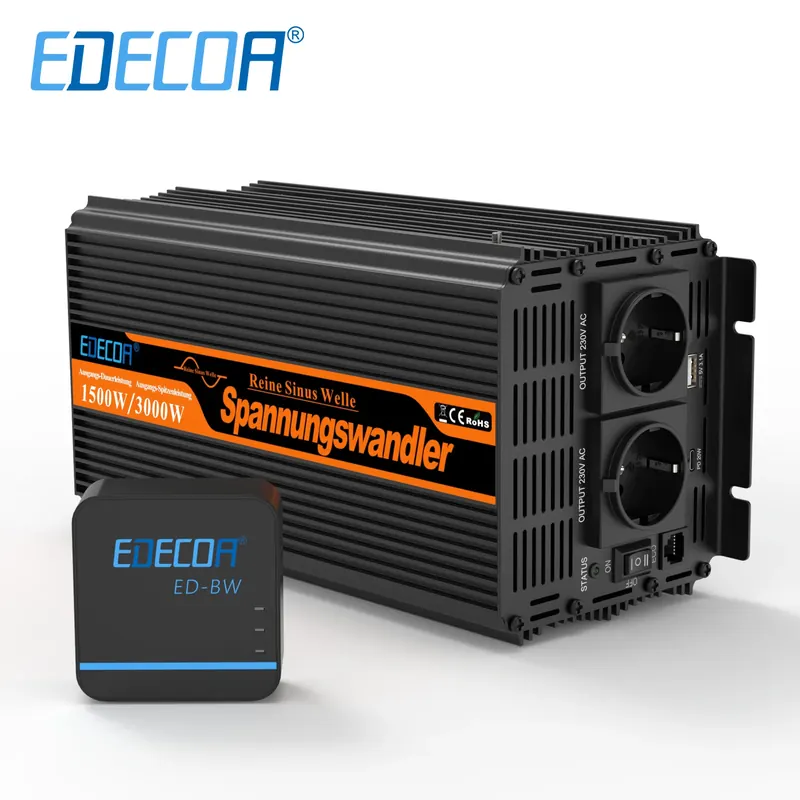 Inwerter EDECOA 1500W 2000W 2500W 3500W 12V na 220V 230V Off Grid Czysta Sinusoida Inwerter Samochodowy Transformator Konwerter Napięcia