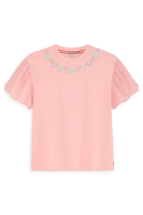 Scotch & Soda Girl S&s Denim Group Stretch Jersey/ Swiss Dot Fashion Top L Maat: L | T-Shirts Outlet | kids | Roze
