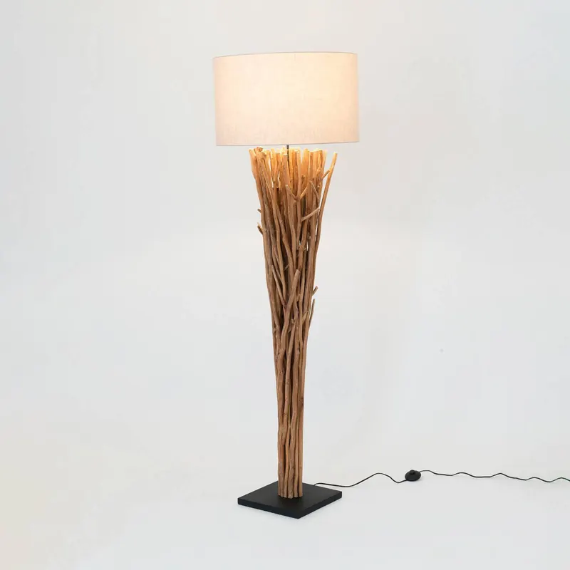 Lampa stojąca Palmaria, kolor drewna/beżowy, wysokość 177 cm, drewno