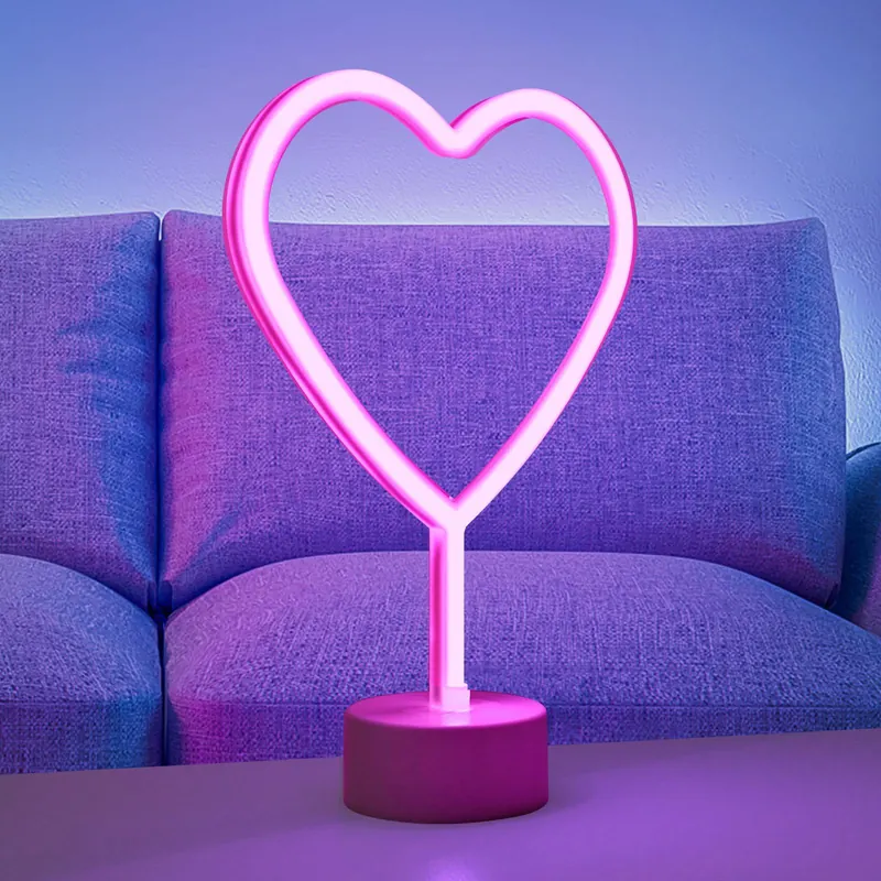 Lampa stołowa Neon Serce, na baterie