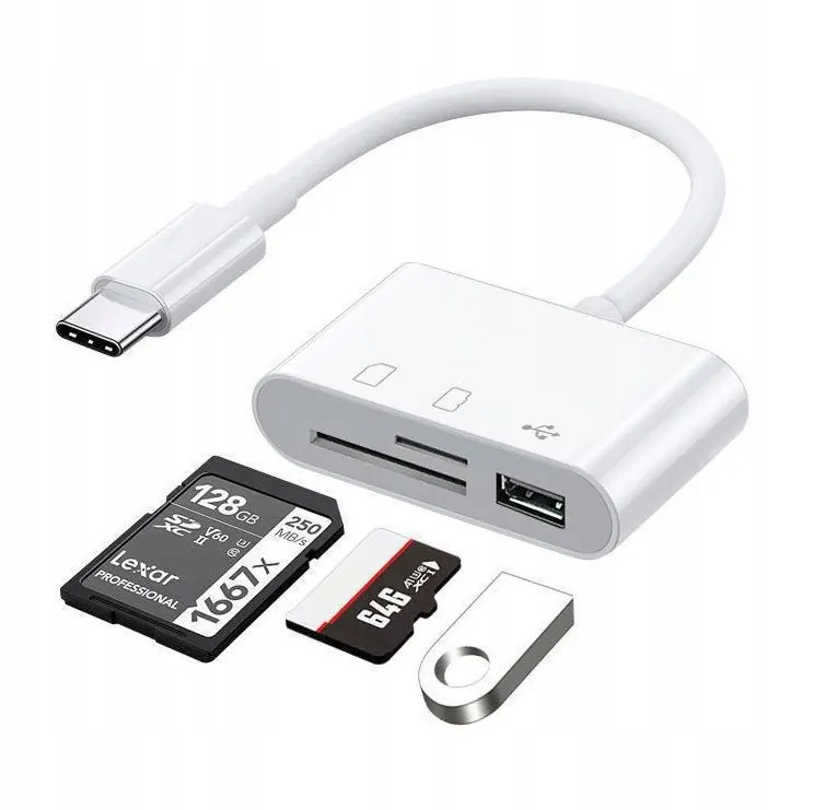 Czytnik Kart 3W1 Do Hub Usb-c Do Przejściówka Micro Iphone Adapter Sd Kabel