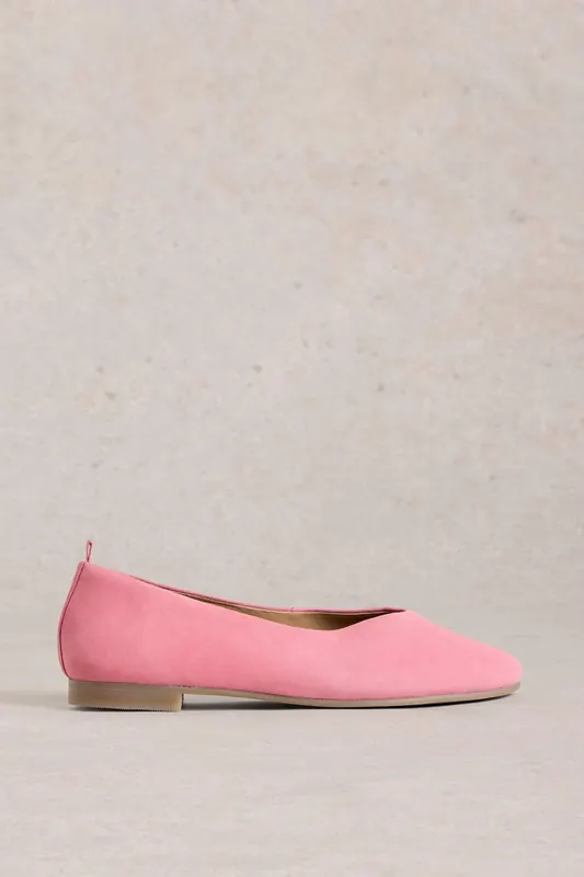 White Stuff Cheri Leather Ballerina Pump Mid Pink Maat: 4 | Ballerina's Outlet | Dames | Roze