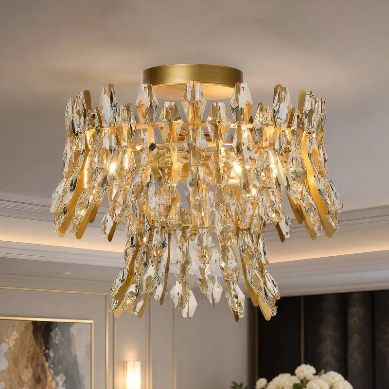 Lampa sufitowa Monarch, złota/przezroczysta, szkło, metal, E14