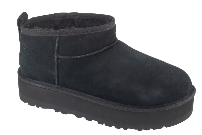 UGG Kids Classic Ultra Mini Platform 1157791K-BLK, Dla dzieci, Czarne, buty zimowe, skóra zamszowa, rozmiar: 35