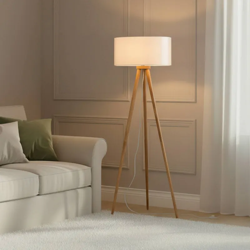 Lampa stojąca Lindby Charlia, biały, drewno, wysokość 150cm