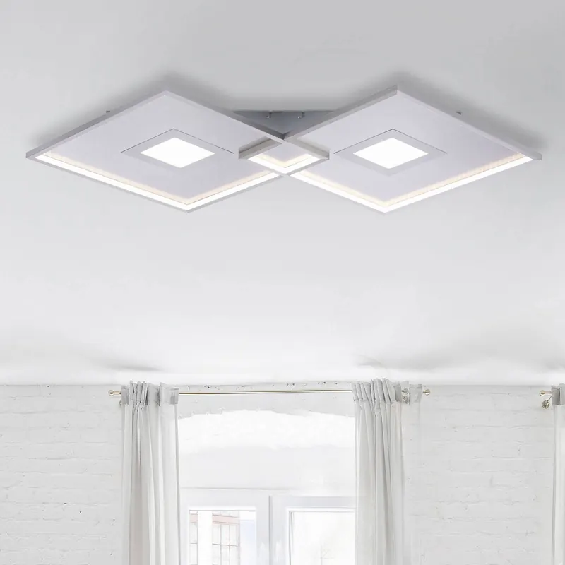 Lampa sufitowa LED Amara, dwa kwadraty, srebrna