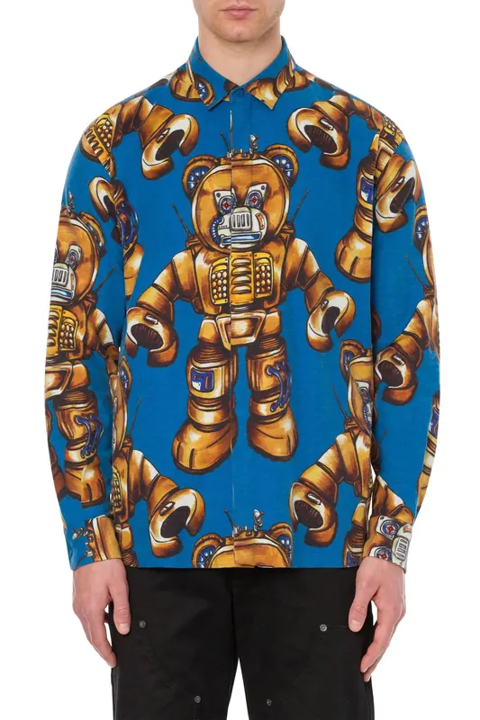 Moschino Robot Bear Flannel Shirt Blue Maat: 39 | Casual Overhemden Outlet | Heren | Blauw