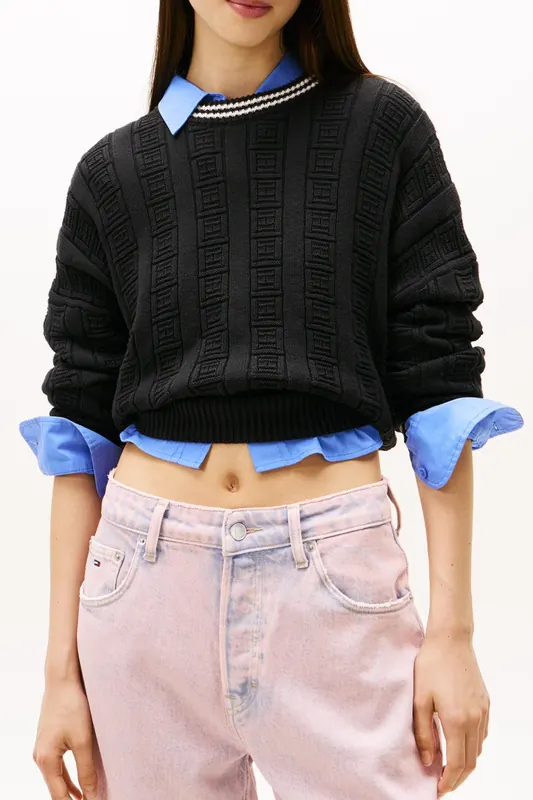 Tommy Hilfiger Boxy Flag Cable Sweater Black Maat: XS | Sweaters Outlet | Dames | Zwart