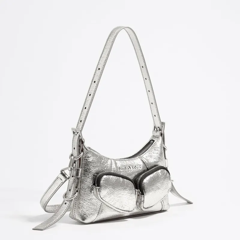 Torebka hobo Pocket mini skóra srebrna