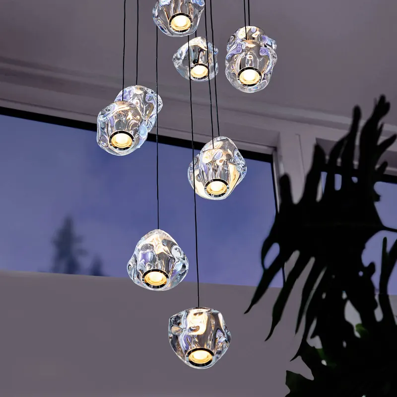 LOOM DESIGN Lampa wisząca LED Ice Ball, chrom/przezroczysty, 10-punktowa