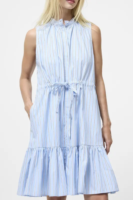 French Connection Cambria Cotton Striped Dress Arctic Blue/linen Wh Maat: M | Blousejurken Outlet | Dames | Blauw