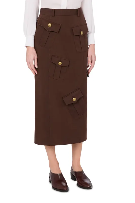 Moschino Military Twist Gabardine Skirt Brown Maat: 36 | Midi Rokken Outlet | Dames | Bruin