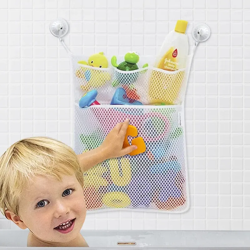 Baby Shower Bath Toys White Baby Kids Toy Storage Mesh z mocnymi przyssawkami Torba na zabawki Organizer łazienkowy dla małych dzieci