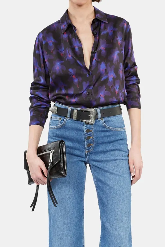 The Kooples Printed Long-sleeved Shirt Black/lightpink/blue Maat: 40 | Longsleeves Outlet | Dames | Zwart