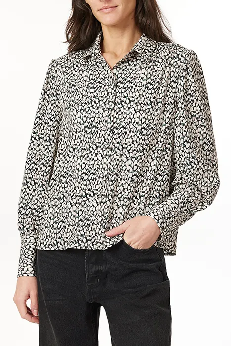 Scotch & Soda Button Up With Gathers Abstract Dots Maat: M | Overhemden Outlet | Dames | Zwart