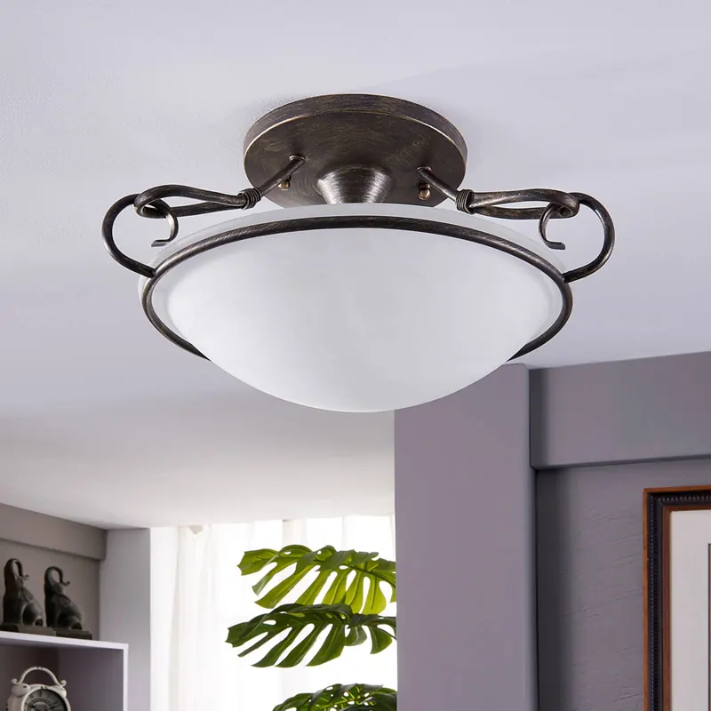 Lampa sufitowa Lindby Rando, srebrny antyk, szkło, Ø 50 cm, E27