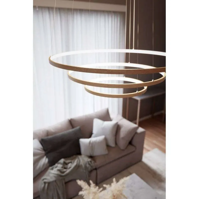 Lampa wisząca LED Trione marki By Rydens, naturalna, Ø 80 cm, drewno