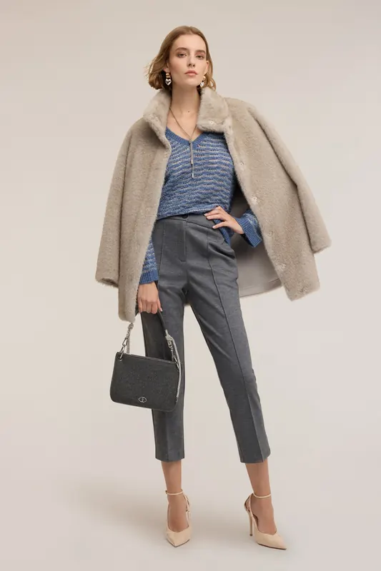 Motivi Jersey Trousers In Wool Blend Grey Maat: 42 | Pantalons Outlet | Dames | Grijs