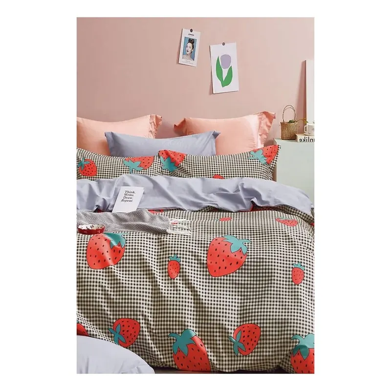 Pościel jednoosobowa z bawełny renforcé z prześcieradłem 160x220 cm Strawberry – Mila Home