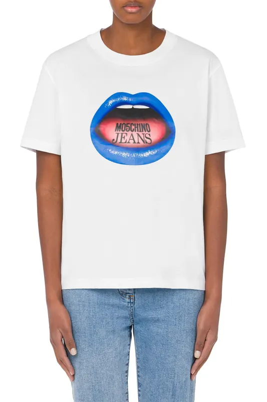 Moschino T-shirt In Jersey Mouth Print White Maat: M | Tops Outlet | Dames | Wit