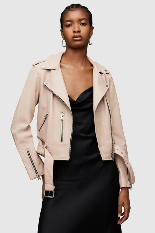 AllSaints Balfern Biker Soft Pink Maat: 8 | Leren Jassen Outlet | Dames | Roze